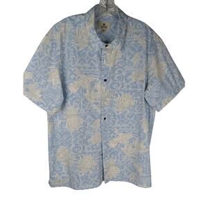 Solitude Blue Floral Short Sleeve Button Down Shirt 100% Cotton Size L Chest 48"
